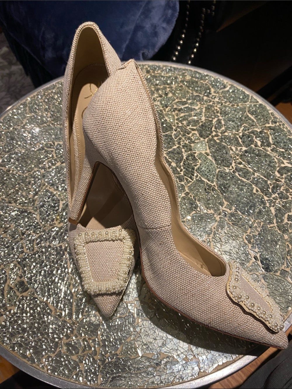 Sam Edelman Beaded Pointed-Toe Pumps in Beige - Women's Dress Heels